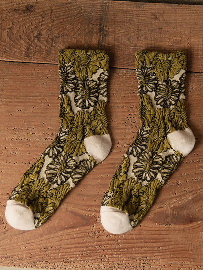 5 Pairs Cotton Vintage Floral Women Socks