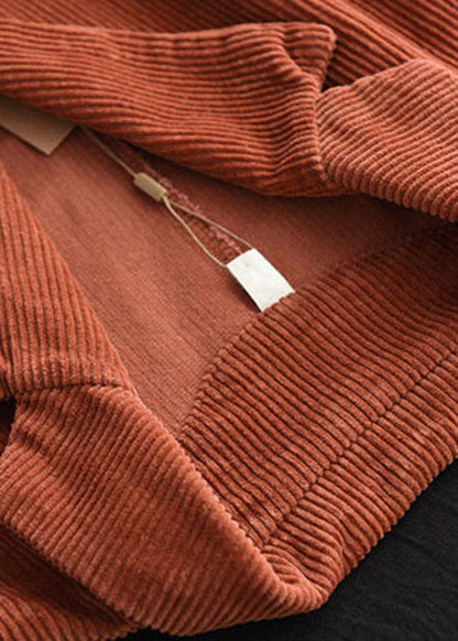 Chic Caramel button pockets V Neck Corduroy coats