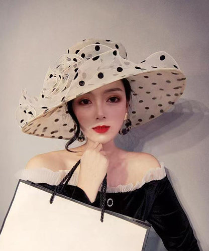 Fashion Black Breathable Organza Dot Flower Sun Hat