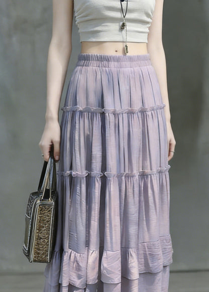 Art Purple Ruffled Patchwork Solid Maxi Skirts