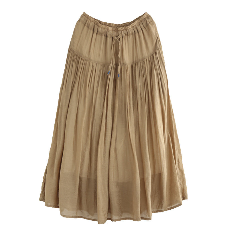Cozy Solid Cotton LInen Retro A-Line Pleated Skirts