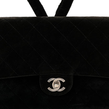 Velvet Quilted Flap Backpack Black