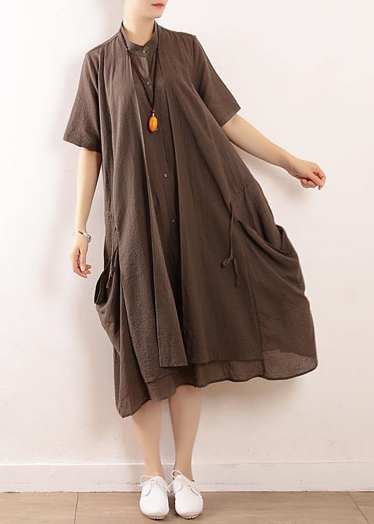 DIY gray cotton clothes For Women Organic Runway big pockets long summer Dresses