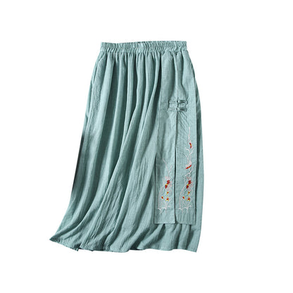 Cozy Retro Loose Cotton Linen Embroidery Skirt