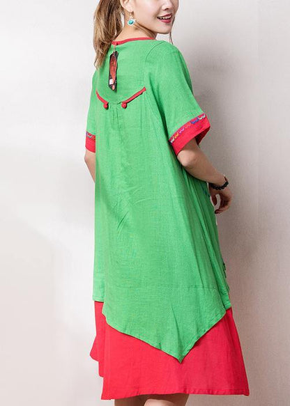 Beautiful o neck patchwork cotton linen quilting dresses Inspiration green embroidery Dress summer