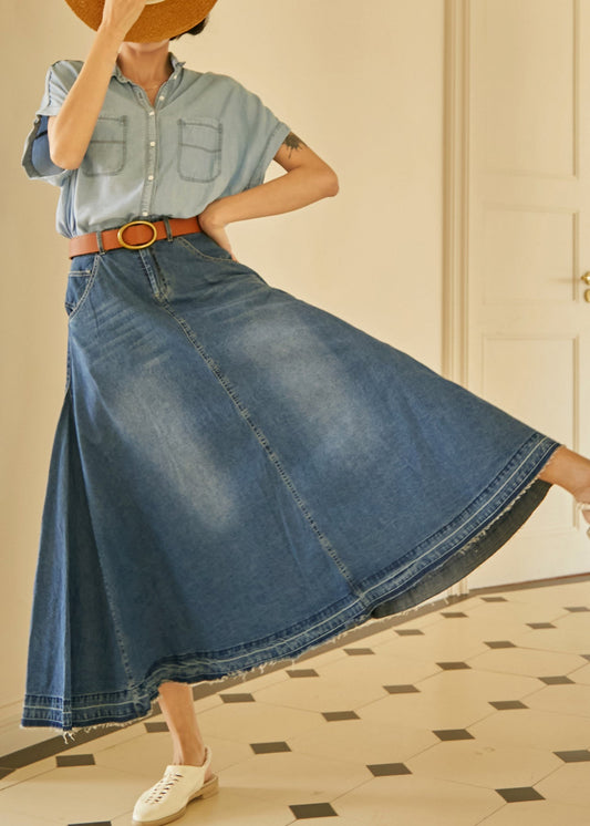 Chic Blue Pockets High Waist Denim Skirt Fall