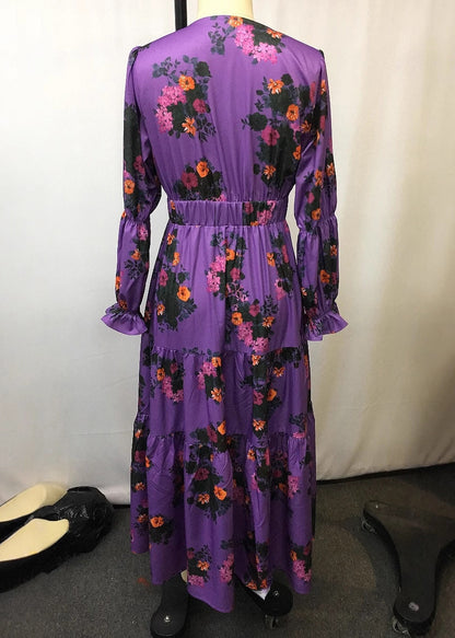 Boho-Purple-V-Neck-Print-Patchwork-Chiffon-Holiday-Dress-Spring