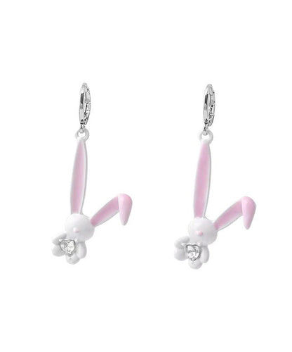 Cute Pink Copper Zircon Spray Painting Little Rabbit Drop Earrings