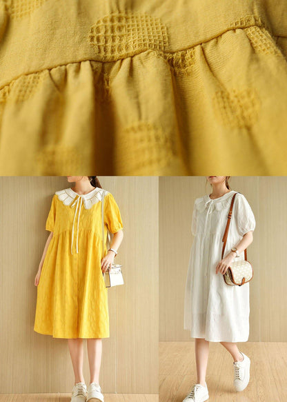 Beautiful White O-Neck Jacquard Summer Cotton Party Dresses Short Sleeve