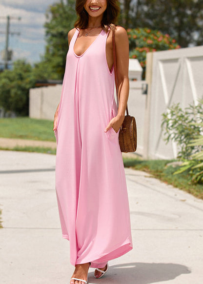 Women Pink U Neck Solid Jumpsuit Summer