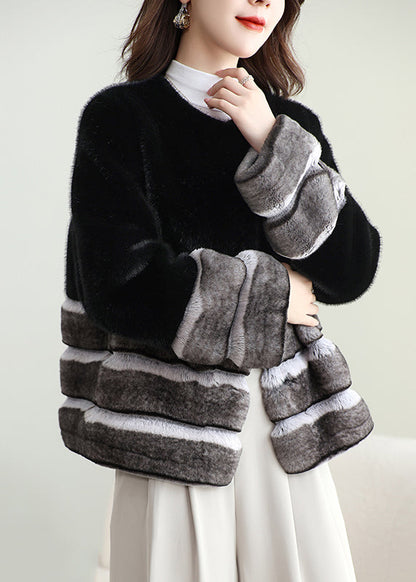 Boho Black Patchwork Mink Velvet Coats Winter