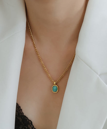 2025 New Gold Stainless Steel Overgild Gem Stone Pendant Necklace