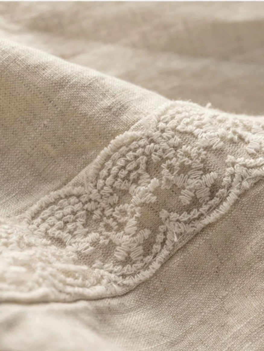 Pure Color Lace Stitching Casual Linen Harem Pants With Pockets