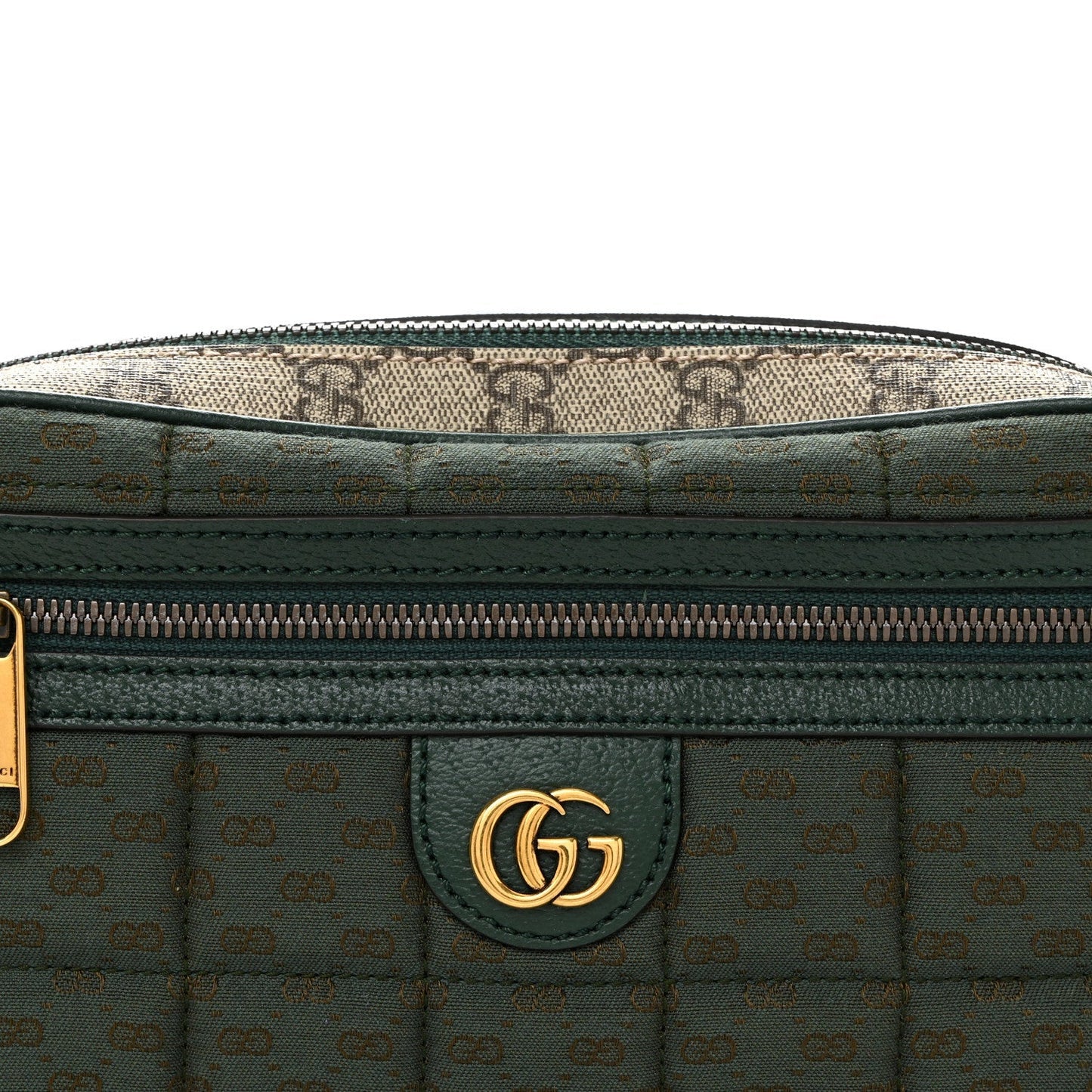 Monogram GG Mignon Textured Dollar Calfskin GG Supreme Monogram Quilted Mini GG Belt Bag Green Beige Ebony