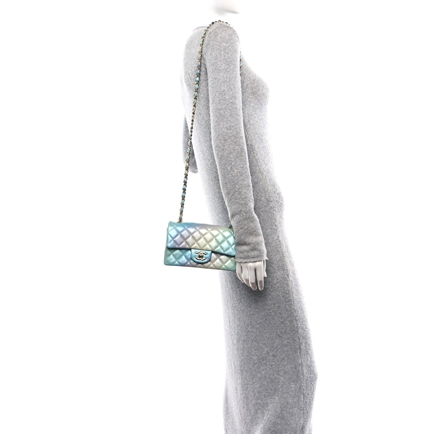 Lambskin Quilted Tie Dye Ombre Mini Rectangular Flap Blue Multicolor