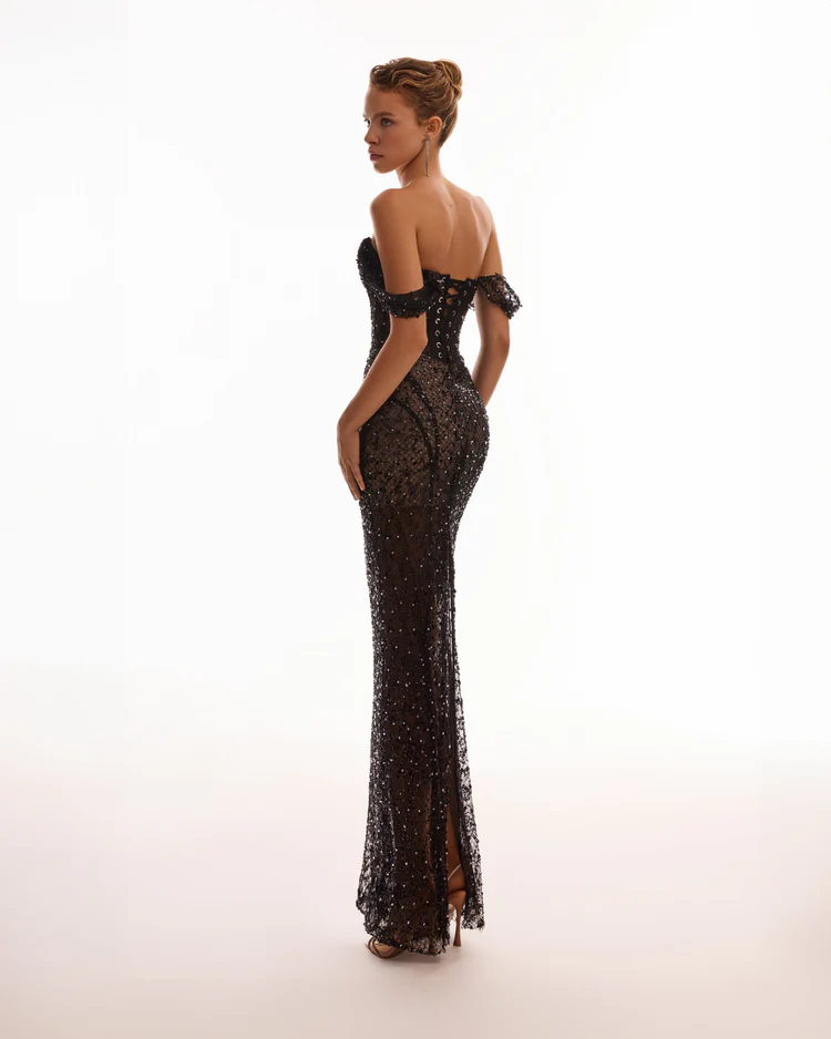 Sexy off-the-Shoulder Tube Top Embroidered Bead Dress