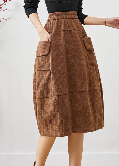 Casual Coffee Jacquard Patchwork Corduroy Skirt Fall