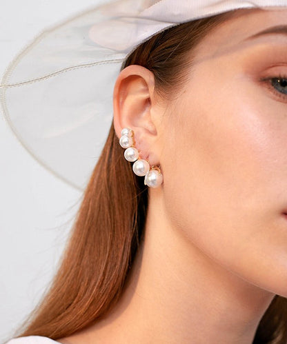 Elegant White Pearl Original Design Gold Plated Stud Earrings