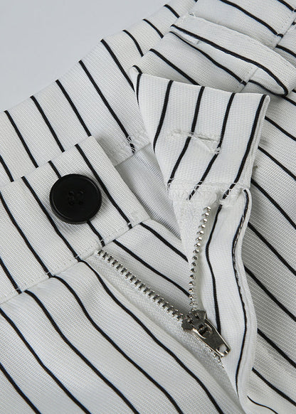 Art Striped Button High Waist Cotton Pants Summer