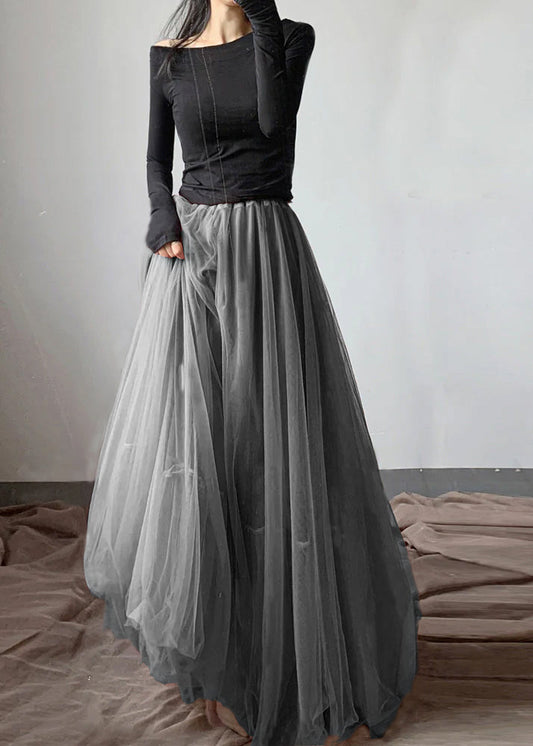 French Grey Asymmetrical wrinkled tulle Skirt Winter