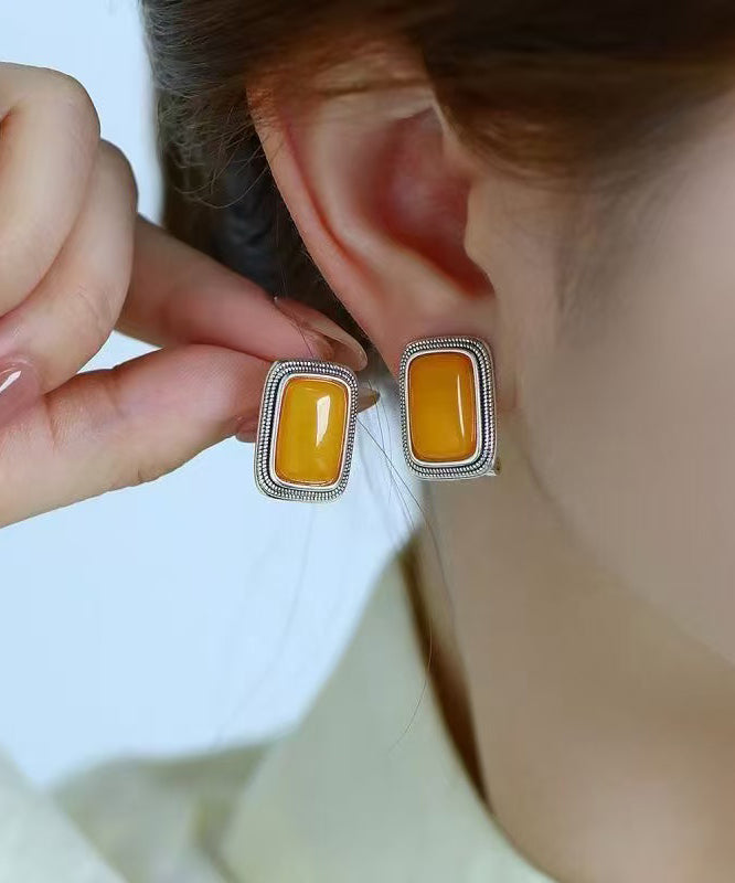 Elegant Yellow Alloy Square Beeswax Stud Earrings
