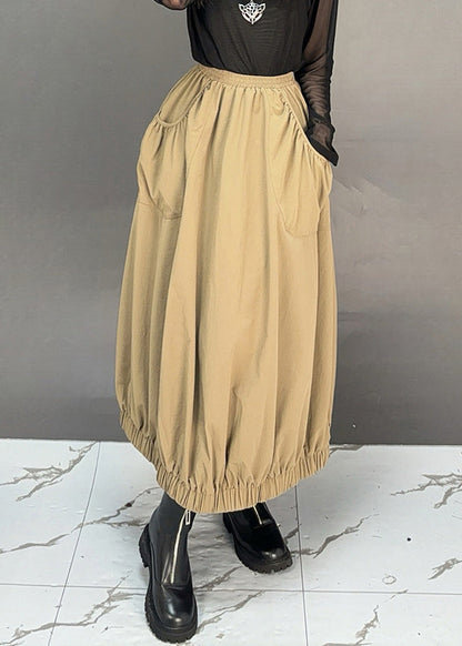 Loose Khaki Pockets Elastic Waist Cotton Skirts Fall