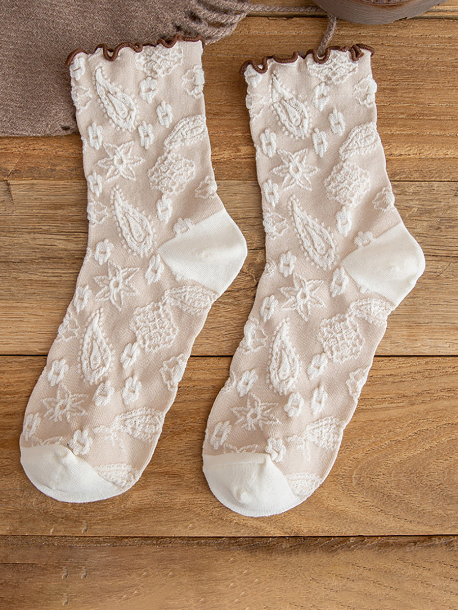 6 Pairs Women Cute Agaric Lace Embroidered Socks