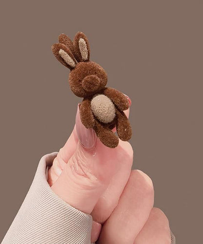Cute Brown Alloy Flocking Little Rabbit Hairpin