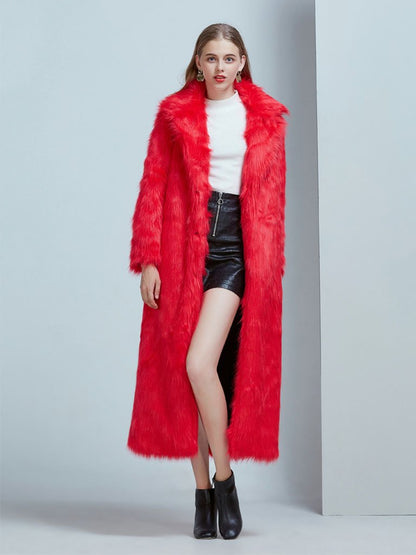 Faux Fur Coat Women V Neck Long Sleeve Maxi Winter Coat