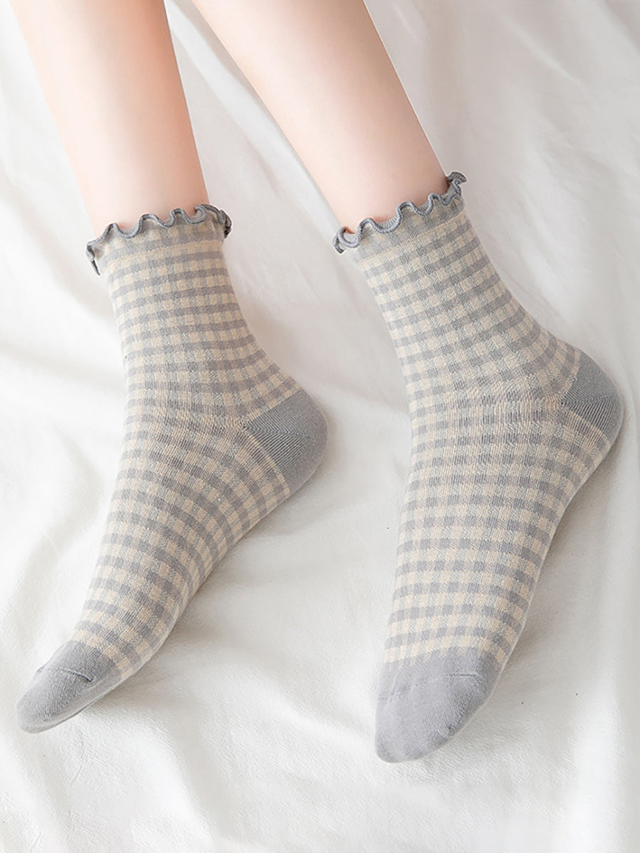 6 Pairs Plaid Women Retro Fashion Autumn Socks