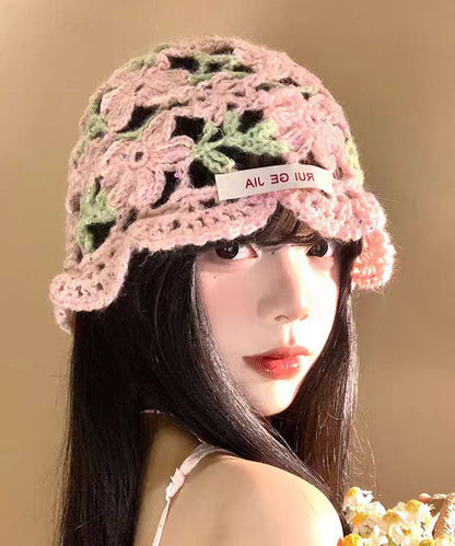 Boho Pink Flower Hollow Thin Knitted Boonie Hat