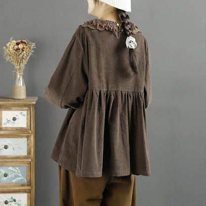 Autumn Winter Loose Corduroy Lace Patchwork Sweater