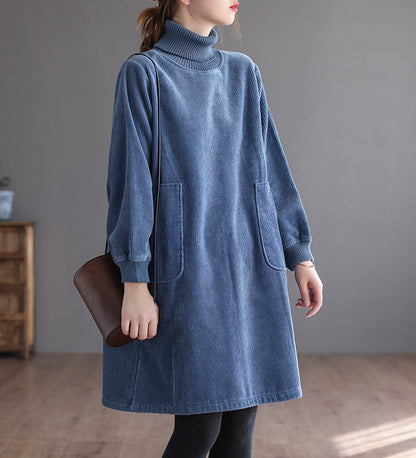 Corduroy Solid Color Plus Velvet Thick Loose Turtleneck Top