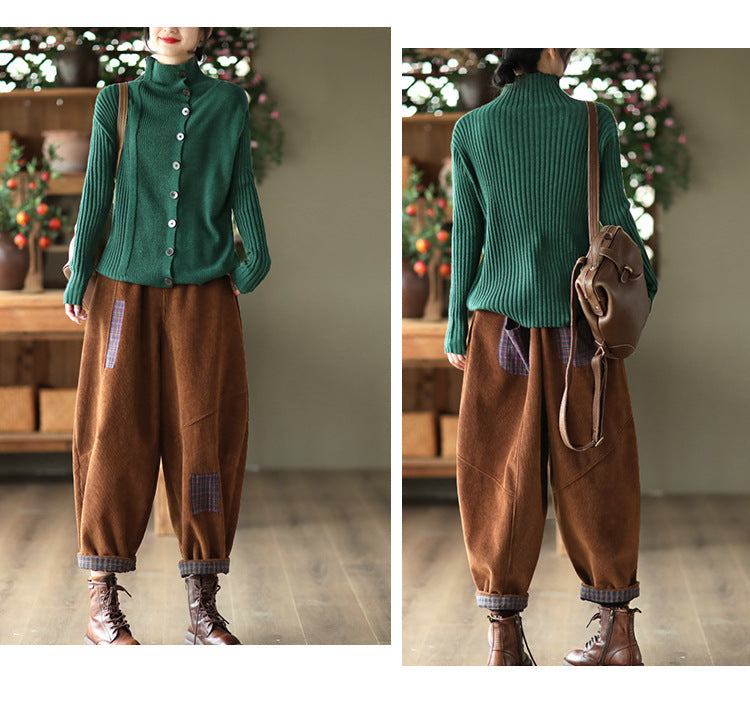 Color-Block Long-Sleeved Knitted Elastic Slim Sweater