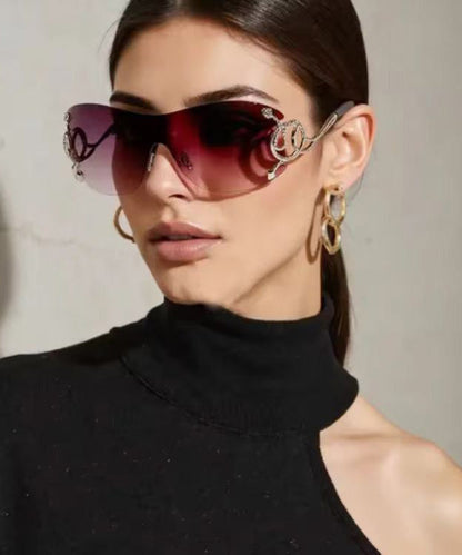 European And American Black Frameless Edge Connected Sunglasses