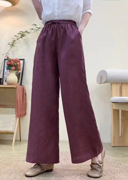 Vintage Khaki Elastic Waist Linen Straight Pants Summer