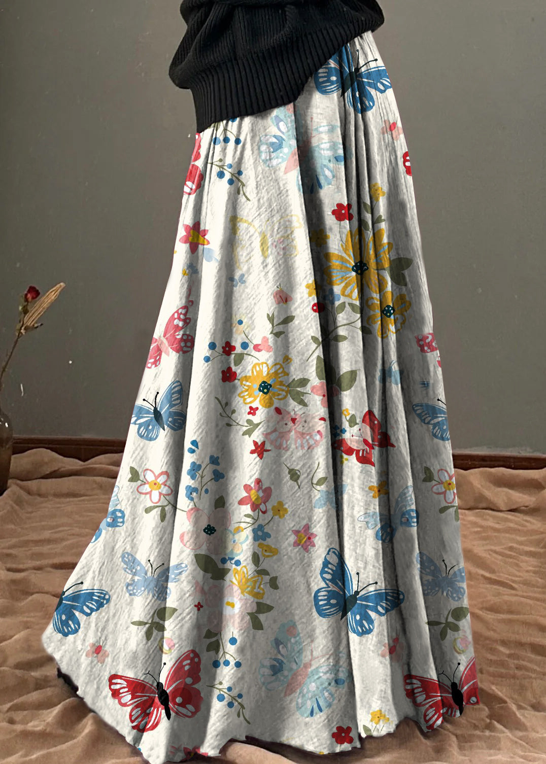 Unique White Geometry Elastic Waist Exra Large Hem Cotton Skirt Spring