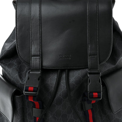Soft GG Supreme Monogram Calfskin Web Double Buckle Backpack Black