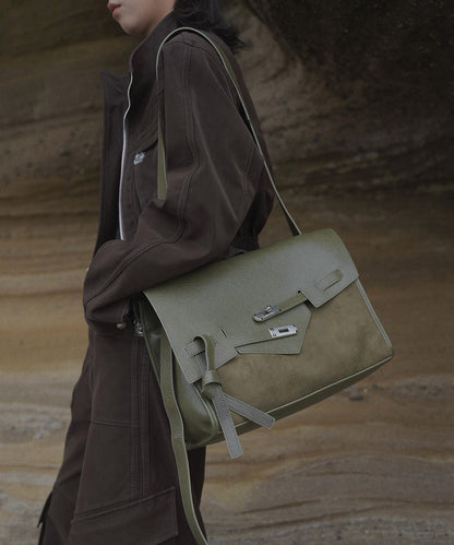 Stylish Black Large Capacity Calf Leather Shoulder Bag