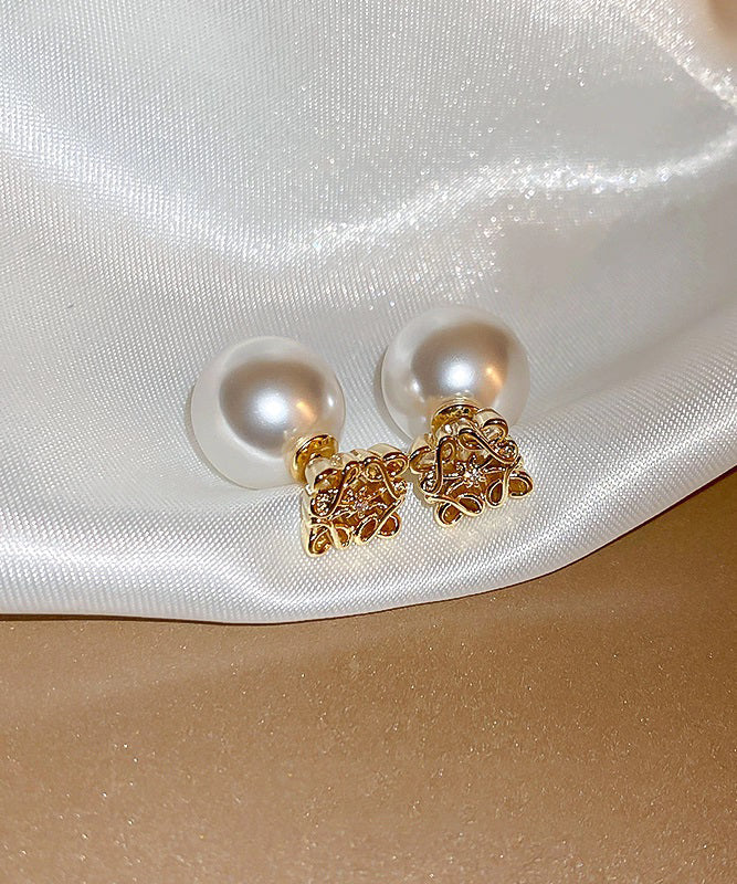 Fashion White Copper Overgild Pearl Stud Earrings