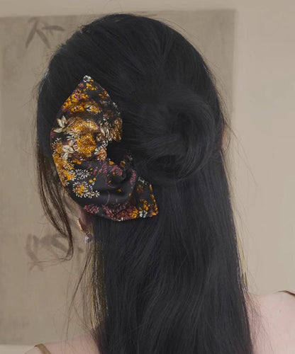 Vintage Black Copper Tiger Eye Stone Embroidery Fan-Shaped Hairpin