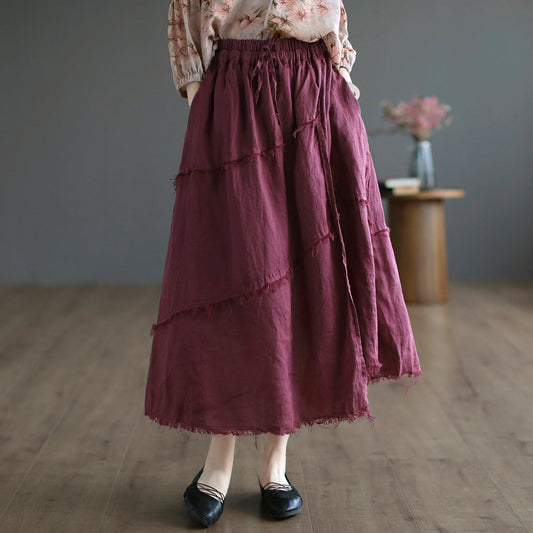 Cozy Autumn Casual Trim Linen A-Line Skirt