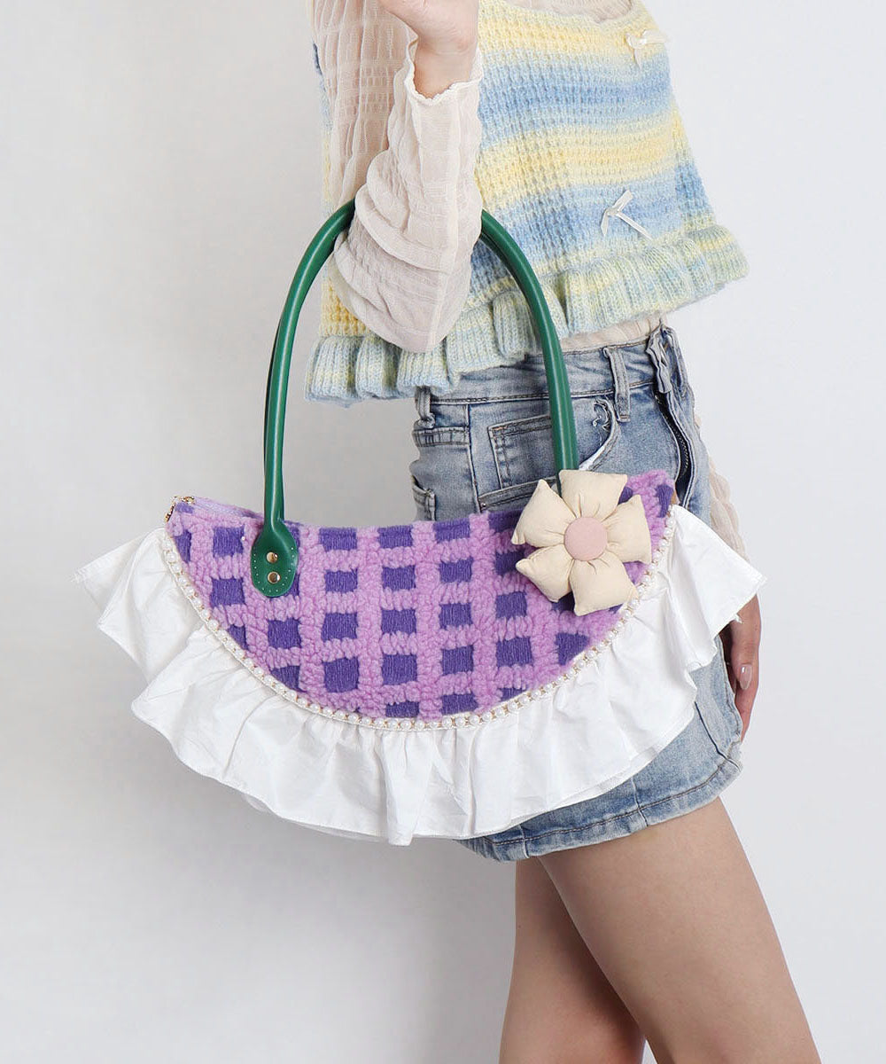 Vintage Fan-shaped Patchwork Ruffles Wool Tote Bag