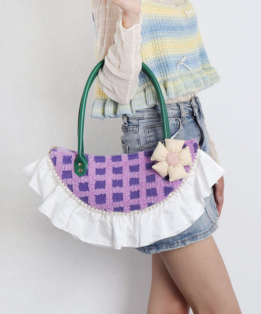 Vintage Fan-shaped Patchwork Ruffles Wool Tote Bag