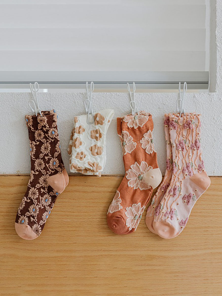 4 Pairs Women Sweet Floral Four Seasons Socks