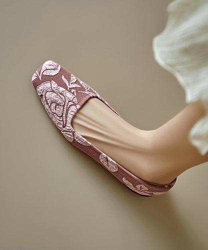 Pink Cotton Fabric Vintage Splicing Flats Embroidered