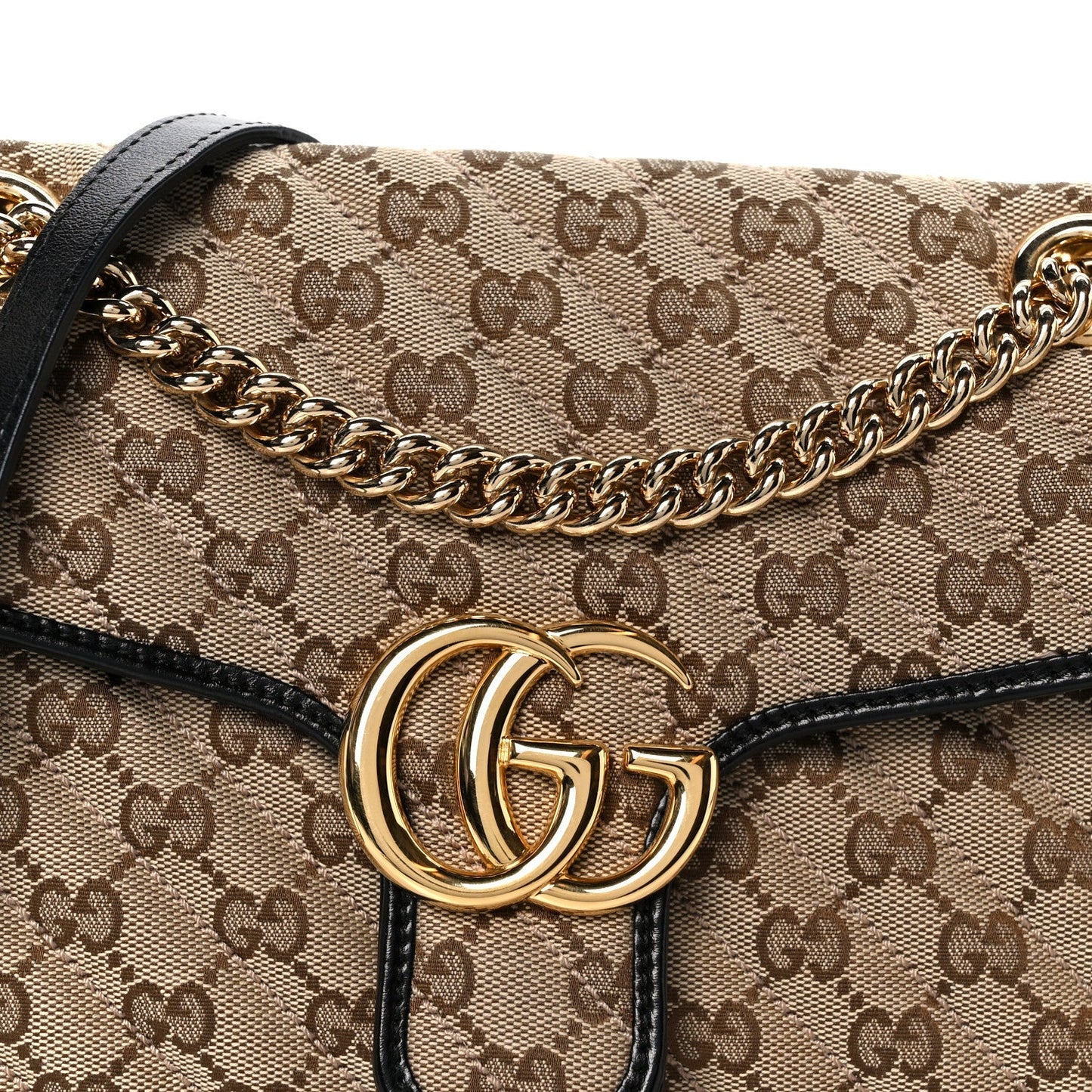 Monogram Matelasse Diagonal Small GG Marmont Shoulder Bag Beige Black