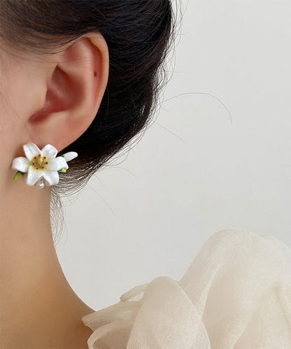 Elegant Rainbow Sterling Silver Colored Glaze Lily Stud Earrings
