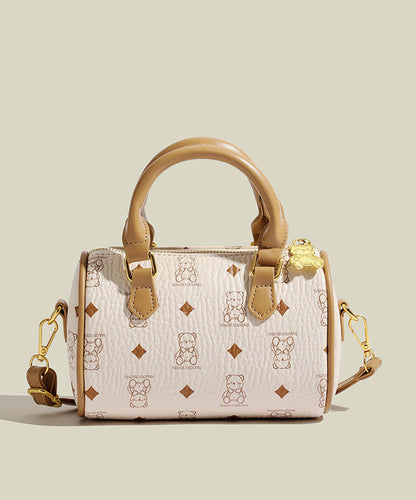 Boutique Bear Print Solid Durable Faux Leather Tote Handbag