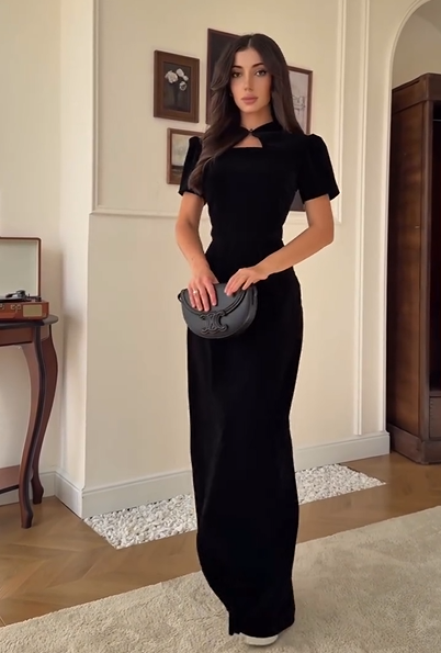 Sexy Short Sleeve Hollow-out Solid Color Waist Tight Dress
